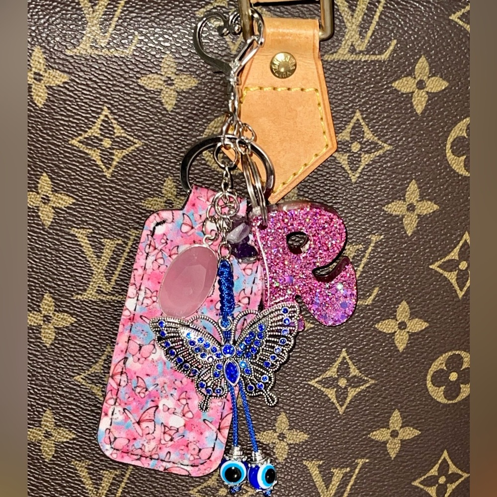 Cat’s Eye Crystal & Evil Eye Keychain or Bag Charm - Pls CHOOSE LETTER INITIAL